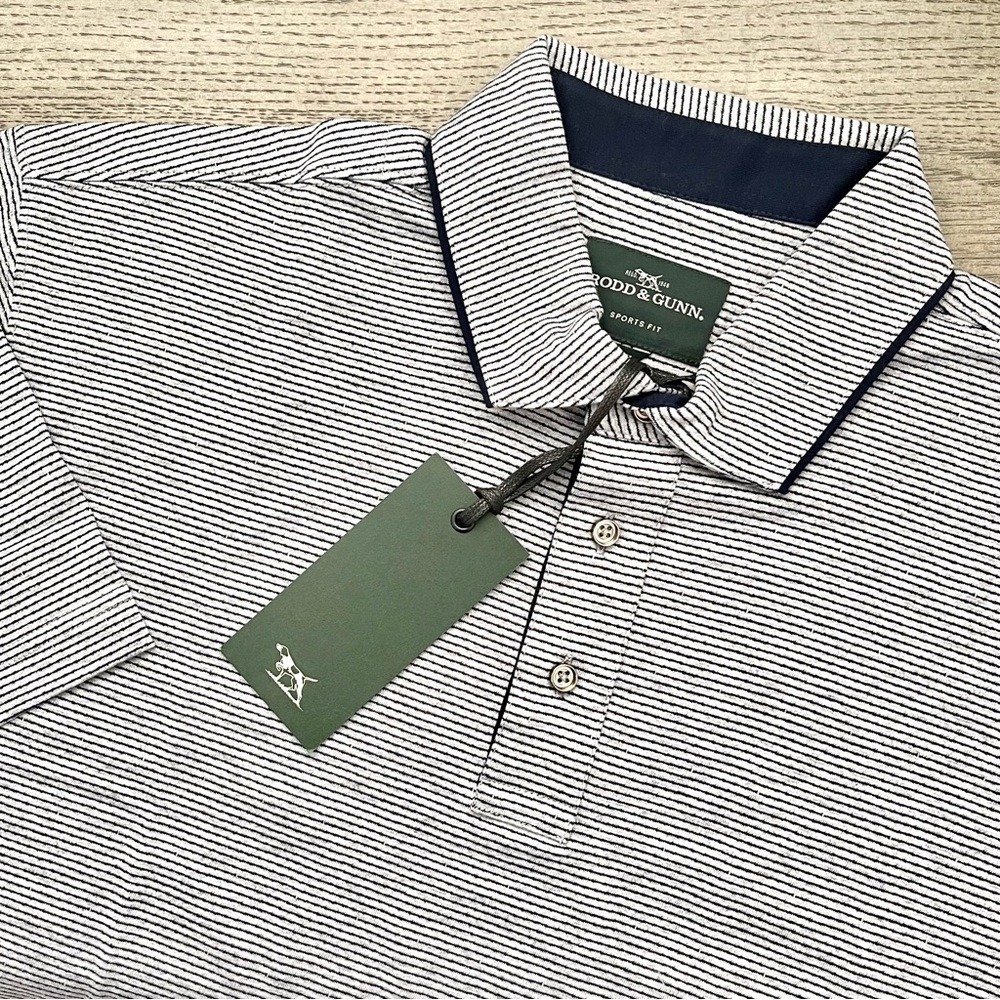 NWT | Rodd & Gunn | Men's 2XL Big River Sports Fit Striped Cotton Polo in Smoke